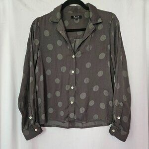Madewell Green Polka Dot Silky Button Down Long Sleeve Shirt Green S